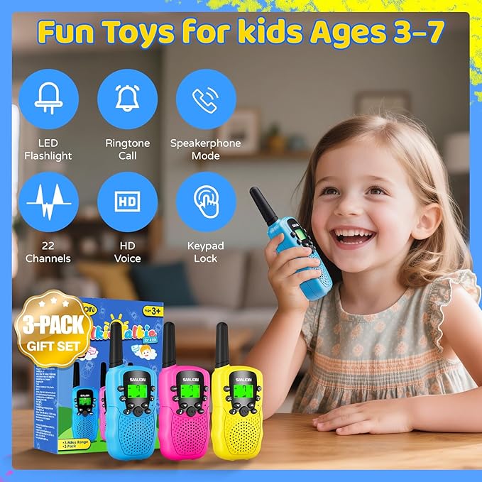 Walkie Talkies for Kids Rechargeable, 2000 mAH Last 3-4 Days 2 Way Radios Toys for 3-12 Year Old Boys Girls to Outside, Camping, Hiking Christmas Birthday Holiday Stocking Stuffers Presents