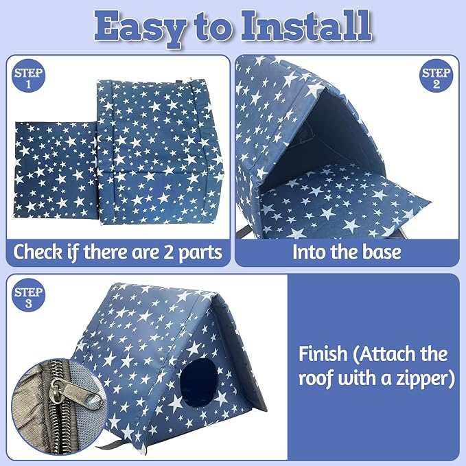 Fhiny Stray Cats Shelter, Waterproof Outdoor Cat House Foldable Warm Pet Cave for Winter Wild Animal Tent Bed Anti-Slip Kitten Cave for Feral Cat Dog Puppy Weatherproof (S, Blue)