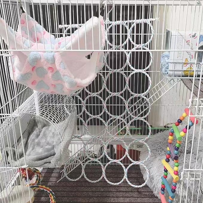 2 Pack Rat Cage Accessories, Rope Net Climbing Toys with Metal Hooks, Sugar Glider Toys, Hammock for Rat, Squirrel, Sugar Glider and Other Small Animals