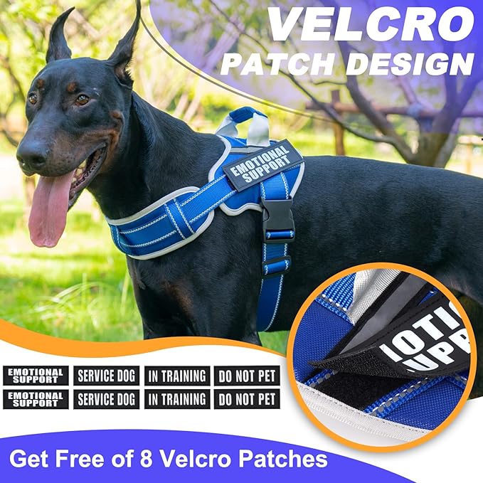 Neck Padded Service Dog Vest Harness and Leash Set, No Pull Adjustable Service Pet Harness with 8 Dog Patches, Reflective in Training Easy Control Pet Vest with 5ft Dog Leash for Medium & Large Dogs