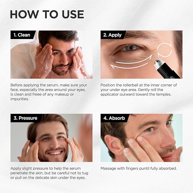 RAZONIX Eye Bags Treatment for Men: Caffeine Eye Roller for Puffy Eyes and Puffiness – Under Eye Cream for Dark Circles (Medium, Unscented)