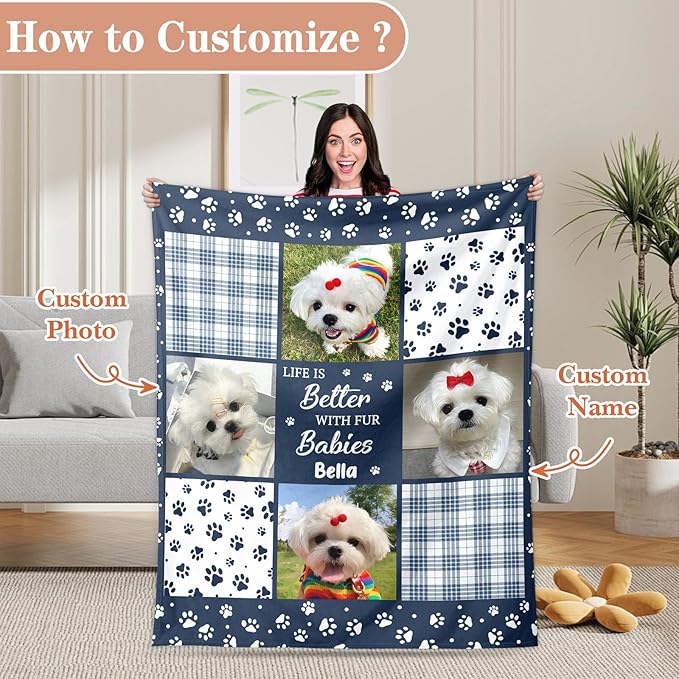 Pet Memorial Blanket Gift - Personalized Dog Memorial Blankets, Pet Sympathy Gifts for Loss of Dogs for Pets Lovers, Dog Bereavement Passing Away Gift, Custom Dogs Blanket (H)