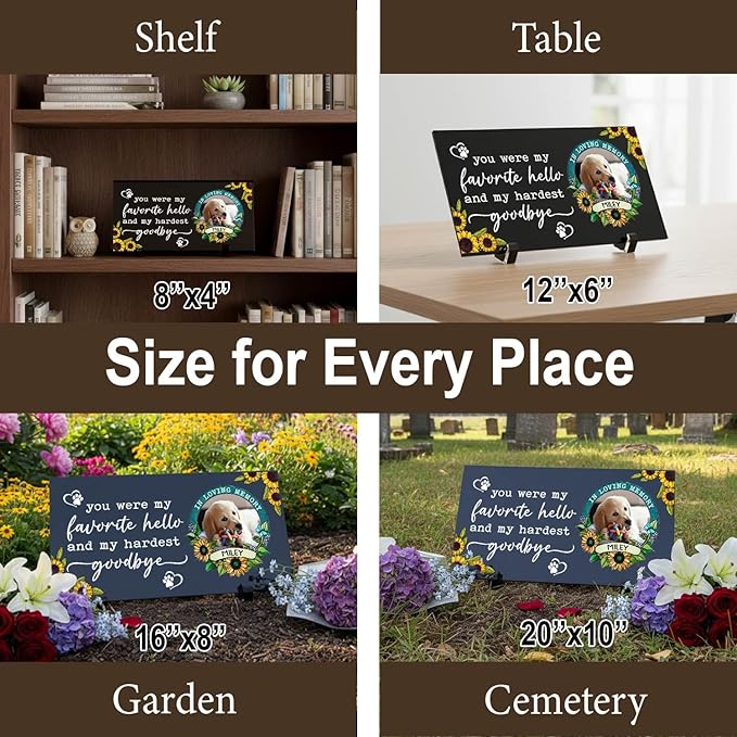 Personalized Dog Headstone Printed in The US, Dog Tombstone for Indoor and Outdoor, Customized Pet Memorial Stone with Photo, Name and Date for Beloved Pet, Black Granite