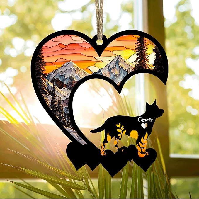 Lovely POD Australian Cattle Dog Heeler Suncatcher, Personalized Heeler Memorial with Name, Dog Loss Suncatcher, Dog Remembrance Gift, Dog Memorial Ornament, Loss of Dog Sympathy Gift
