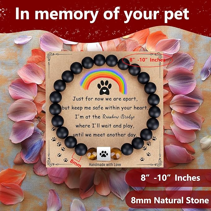 Dog Memorial Gifts for Loss of Dog Sets, 4x6”Rotating Wooden Photo Frame and 8MM Rainbow Bridge Bracelet for Beloved Cats and Dogs Pet Memorial Gifts for Dog Cat Dog Bereavement Gifts (Black)