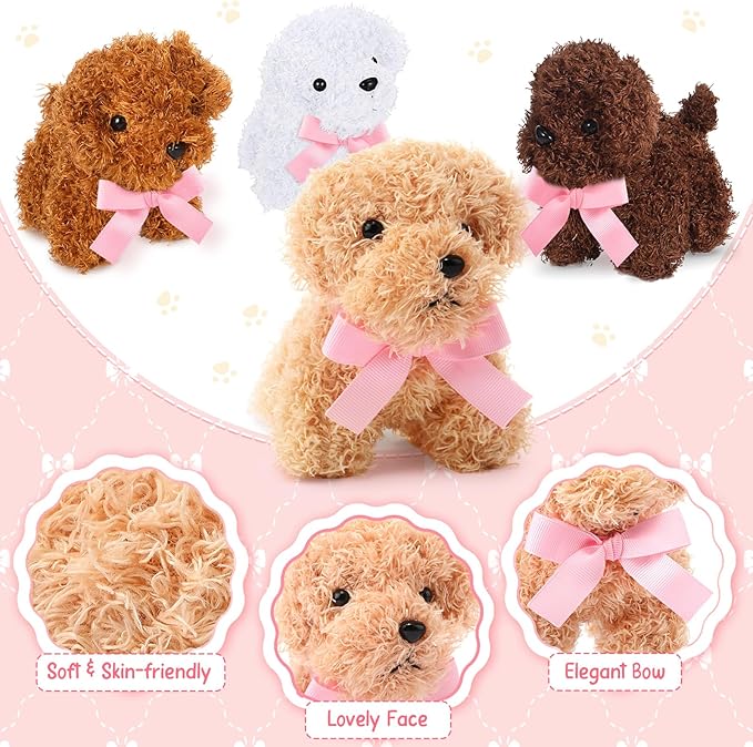 Sosation 20 Pcs 4.72 Inch Mini Puppy Stuffed Animal Adopt a Puppy Favors Small Push Dogs Bulk Valentines Party Gifts for Kids Birthday Easter Fillers Carnival Prize (Pink Bows,Multicolor)