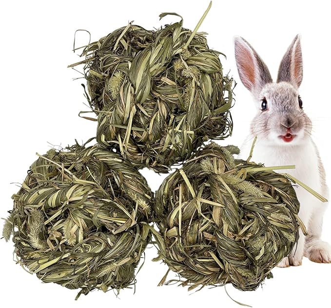 Tfwadmx Rabbit Timothy Grass Ball, Small Animal Activity Play Balls Chew Toys Teeth Grinding for Bunny Guinea Pig Hamster Rat Gerbil Chinchilla