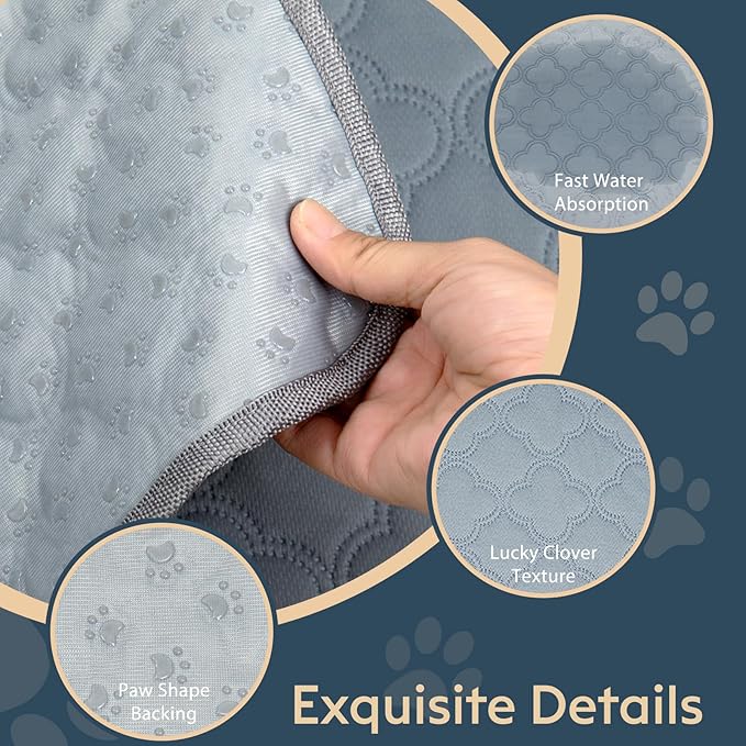 Washable Super Absorbent Pee Pads - 2 Pack Reusable Waterproof Pet Training Pads with Paw Shape Non-Slip Backing (Light Grey, 36" x 48")