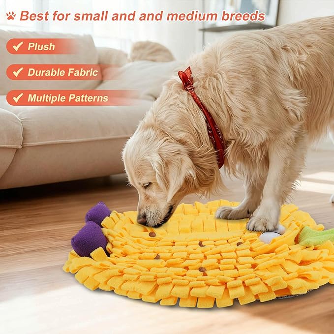Snuffle Mat for Dogs, Plush Enrichment Feeding Mat for Mental Stimulation, Puppy Chew Mat to Keep Them Busy, for All Breeds Sizes, Yellow, 1 Pc