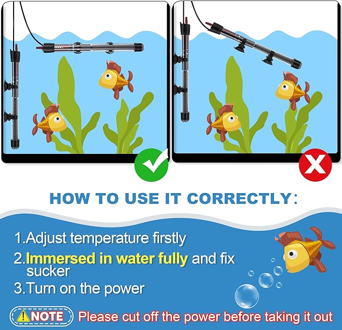Dreyoo 2 Set Submersible Aquarium Heater, 100W/300W Adjustable Aquarium Fish Tank Heater with 4 Thermometers Stickers and Suckers, Adjustable Knob Thermostat for Marine Saltwater and Freshwater(300W)