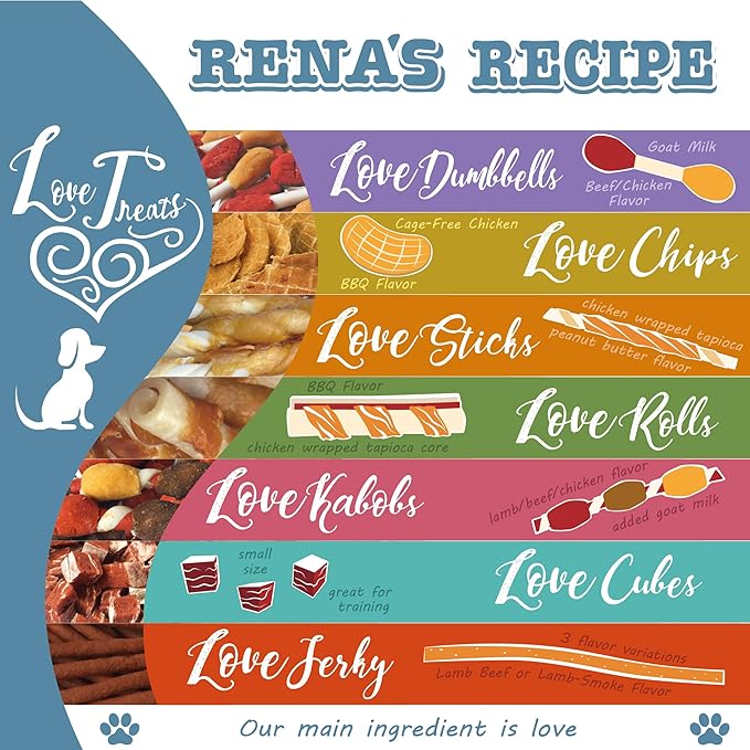 Rena's Recipe Love Kabobs (7 Count) Lamb Beef and Chicken Flavored Chicken on a Goat Milk Infused core