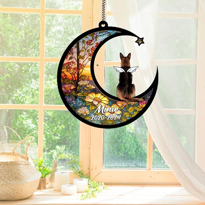 Personalized German Shepherd Sun Catcher, Dog Memorial Gifts, Custom German Shepherd with Wings Ornament Christmas Tree, Loss of Dog Sympathy Gift Memorial Suncatchers