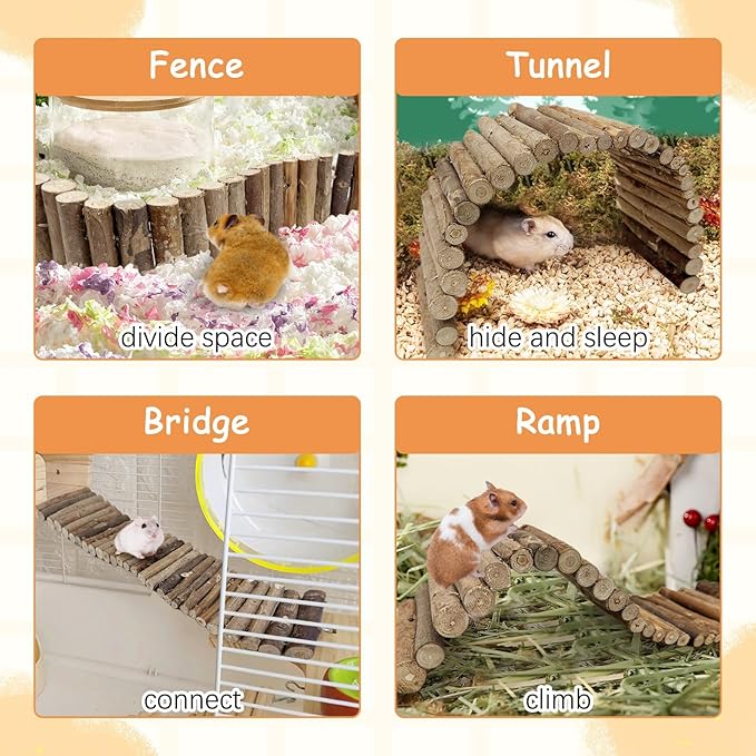 Hamiledyi Hamster Ladder Bridge, Small Animal Hideout, Tunnel, House, Ramp, Tube for Hamster, Guinea Pig, Rat, Chinchilla, Cage Accessories, Chew Toys (19.7"5.9")