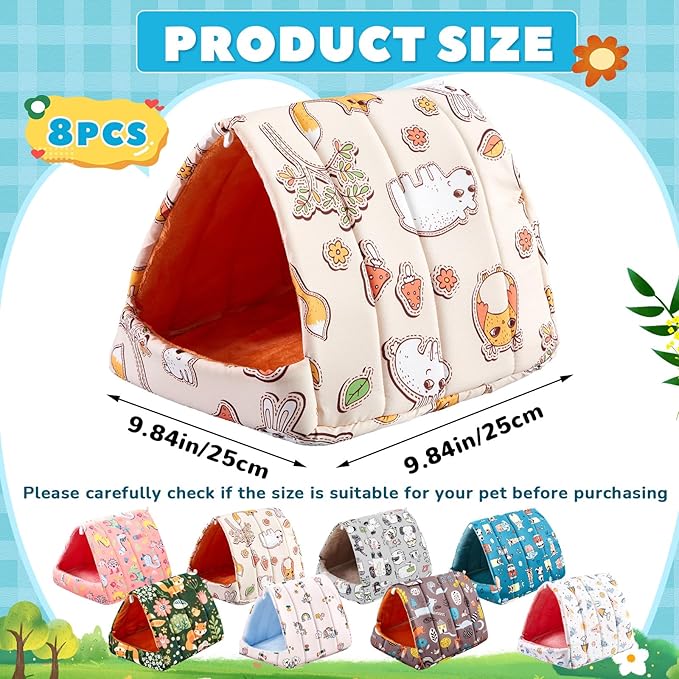 8 Pcs Guinea Pig Hideout, Guinea Pig Bed Washable Small Animal Cage Accessories for Bunny Hedgehog Mouse Chinchillas Hamsters Ferrets Rats(9.8 in)