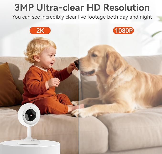 Indoor Camera for Home, 3MP Indoor Camera no Subscription Baby Monitor for Google TV Display, No Monthly Fee, 2-Way Audio, Night Vision,Human Motion Pet Detection with Free 64GB Card