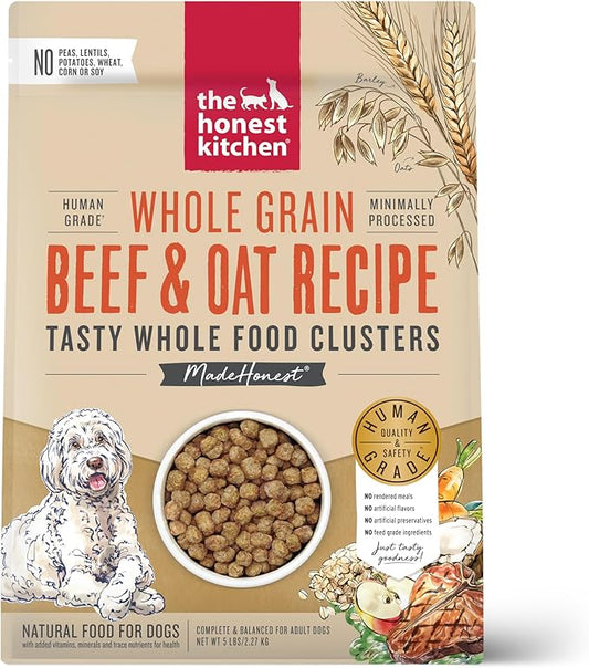 The Honest Kitchen Human Grade Whole Food Clusters Whole Grain Beef & Oat Dry Dog Food, 5 lb Bag