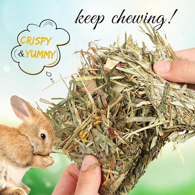 Abizoo Rabbit & Guinea Pig Treats 8 Pack Large Timothy Hay Bunny Chew Toys with Herbal Flowers Timothy Hay Forage Mix for Rabbits Guinea Pig Chinchillas Hamster Gerbils Rats Small Animals Teeth Care