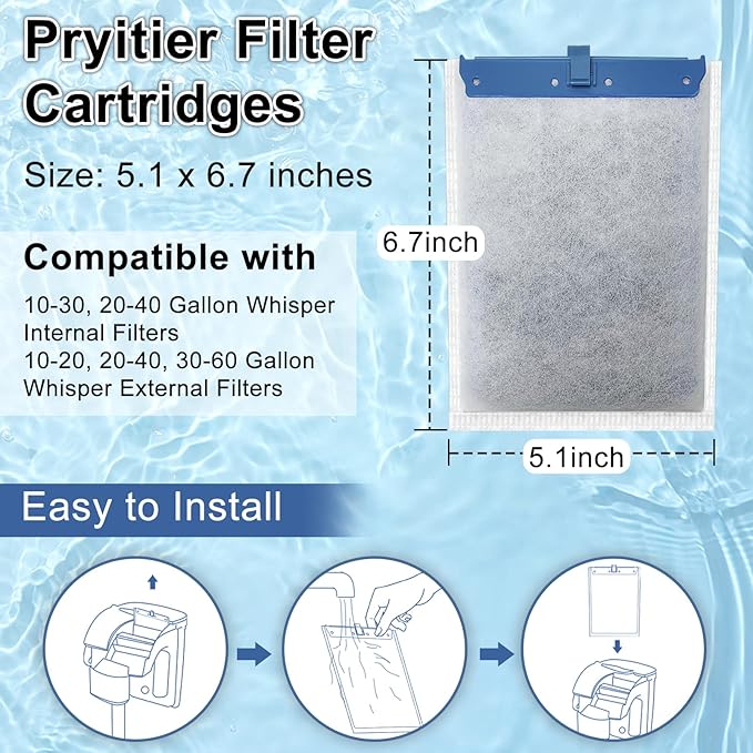 10 Pack Filter Cartridge for Whisper Bio-Bag Filters, Large Aquarium Replacement Filter Cartridges for Whisper Filters 20i,40i/IQ20,30,45,60/PF20,30,40,60 and ReptoFilter