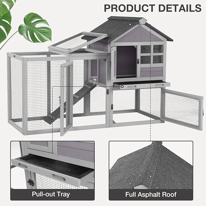 Rabbit Hutch Indoor Outdoor Bunny Cage with 5 Access Doors, Run, Pull-Out Deeper Leakproof Tray and Waterproof Roof