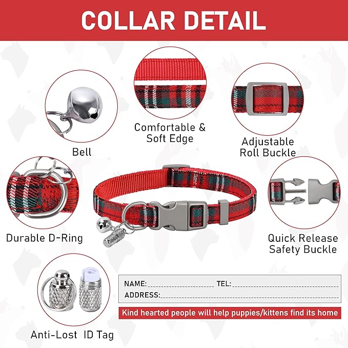 GAMUDA Small Dog Harness Collar and Leash Set, Step in No Chock No Pull Soft Mesh Adjustable Dog Vest Harnesses Plaid Reflective for Dogs Puppy Cats Kitten Rabbit (Red, L)