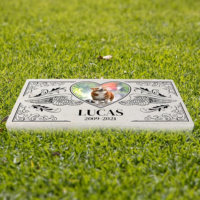 Personalized Pet Memorial with Keepsake Photo on Limestone - Headstones, Garden Stones, and Grave Markers for Dogs - Dog Memorial Stone, Pet Memorial Gifts - 12”x 6”x1.25" (B. Lucas Design)