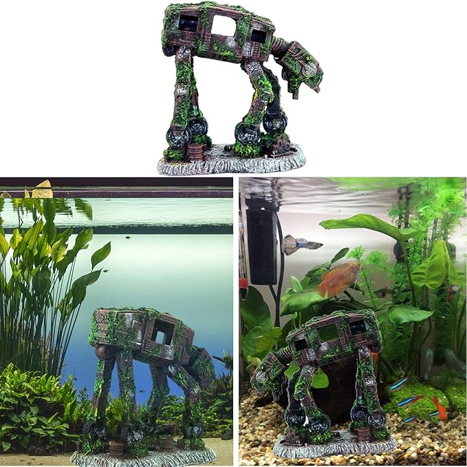 Aquarium Ornament, Resin Robot Dog Fish Tank Decoration Betta Fish Hide Cave, Fish Tank Aquarium Accessories for Betta Shrimp Turtle