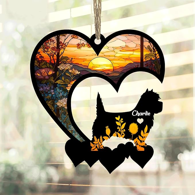 Lovely POD Cairn Terrier Suncatcher Ornaments, Personalized Cairn Terrier Memorial with Name, Dogs Loss Ornaments, Dog Remembrance Gift, Dog Memory Ornament, Loss of Dogs Sympathy Gifts