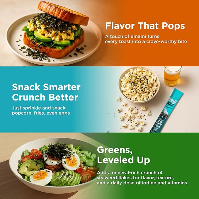 Heykim Seaweed Flakes Furikake toasted with Sesame individual stick pack x 15 sticks(10g), Easy Cut, Healthy snack, Easy to Carry, Original Sea Salted seasoned seaweed laver