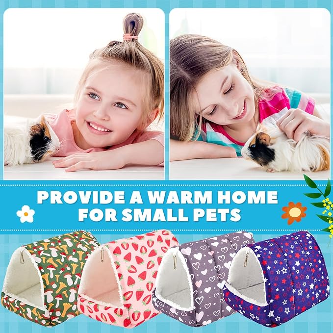4 Pcs Guinea Pig Hideout, Guinea Pig Bed Tunnel, Rabbit Washable Small House Cage Accessories for Bunny Hedgehog Mouse Chinchillas Hamsters Ferrets Bearded Dragons Rats (Classic,7.9 in)