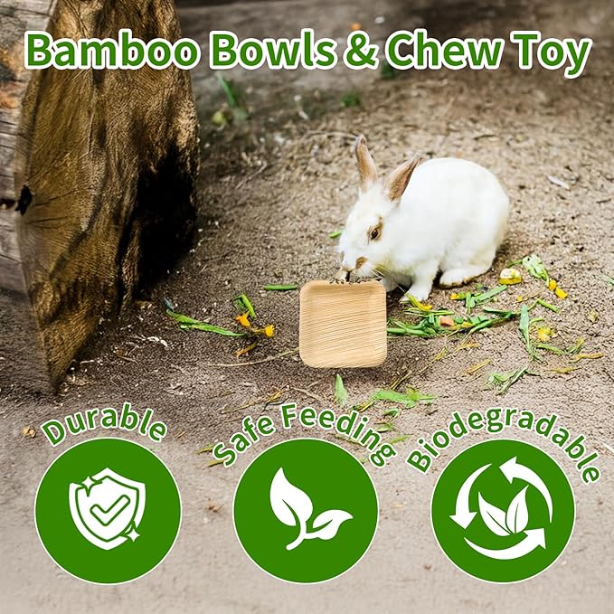25 Pcs Disposable Palm Leaf Bowls 4 inch Bowl for Rabbits, Compostable Like Bamboo Bowls Disposable Bowl Bunny Chew Toys Chewable Dish for Rabbits,Bunnies,Hamsters,Parrot