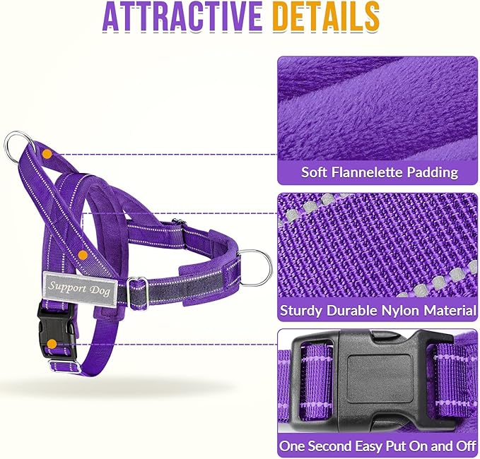 Lukovee No Pull Dog Harness & Leash Set - Heavy Duty Dog Vest Harness with Soft Padded for Medium Large Dogs, Adjustable Reflective Tactical Pet Harness for Easy Walk and Training (S, PU)