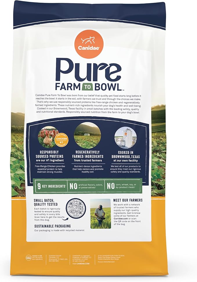 Canidae Pure Farm to Bowl Free-Range Chicken, Sweet Potato & Garbanzo Bean Grain-Free Senior Dog Food, Adult 22lb