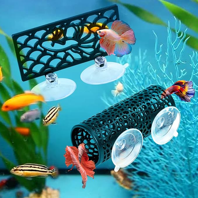 Abizoo Betta Fish Tank Accessories Decorations,Betta Tunnel Swim Tube Black Soft Edged Betta Hammock Bed, Shrimp Guppies Hideout Betta Shelter Toys, Aquarium Moss Ledge - Perfect for Betta Tanks