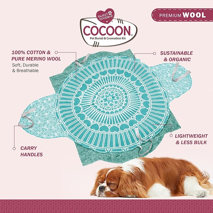 Cocoon® - Eco-Friendly Pet Burial & Cremation Ceremony Kit (Premium Wool) - Casket for Dogs and Cats (Choose Size & Color) (Large, Aqua)