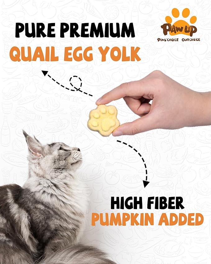 PAWUP Freeze Dried Cat & Dog Treats, Natural Quail Egg Yolk, High Fiber Pumpkin Added, High-Protein Pet Snacks for Coat & Gut Health, 3.5 oz