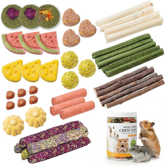 45 PCS Hamster Chew Toys, Natural Boredom Relief and Teeth Trimming Toys to Prevent Dental Overgrowth and Relieve Stress, for Syrian Dwarf Hamsters, Fancy Rats, Mice, Gerbils, Omnivorous Pocket Pets