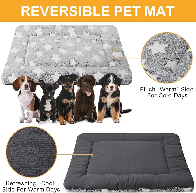 VitalCozy 4 Pcs Winter Dog Crate Pads, Ultra Soft Warm Washable Dog Cat Bed Mat for Pet Crate Comfortable Replaceable Reversible Kennel Pad for Small, Medium, Large Dogs(24 x 36 x 1.6 Inch,Gray)