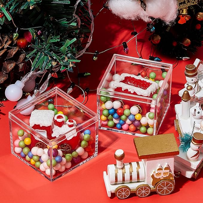 Juexica 12 Pcs Clear Acrylic Box with Lid Plastic Small Acrylic Boxes Decorative Storage Box Jewelry Display Mini Clear Container for Home Candy Pill Tiny Jewelry(Square,2.17 x 2.17 x 1.77)