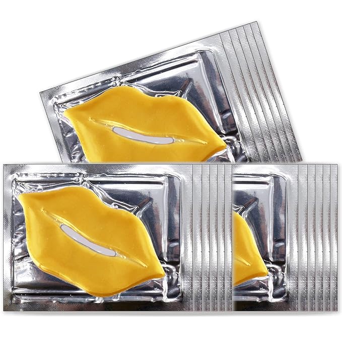 Permotary 30 PCS Collagen Lip Mask Crystal Mouth Care Gel Pads for Moisturizing & Reducing Chapped, Smoothing Fine Lines-Lip Patches for Firms & Hydrate and Plump，Gold