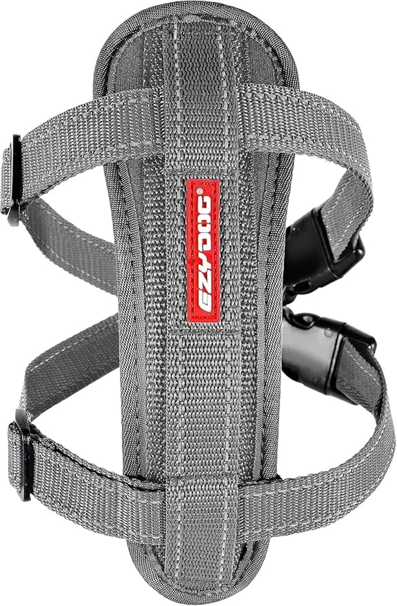 EzyDog Chest Plate No Pull Dog Harness – Escape Proof Harness with Reflective Stitching and Comfort Padding for Easy Walks, Training & Control - Car Restraint Included (Medium, Gray)