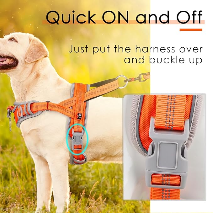 ADVENTUREMORE Dog Harness for Large Dogs No Pull, Sport Dog Halter Harness Reflective Breathable Dog Vest Escape Proof Dog Harness with Easy Control Front Clip Handle for Training Walking XXL Orange