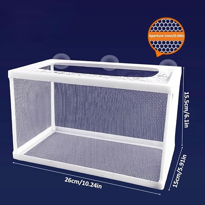 Aquarium Breeding Box - Mesh Box Fish Breeding Tanks, Aquarium Breeder Box, Fish Fry Hatchery, Juvenile Separation Net with Suction Cups, Nursery for Guppy Shrimp