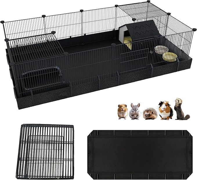 Xymoso DIY Guinea Pig Cages with Waterproof Canvas Bottom,16 Panels Small Animal Cage Pet Playpen with Door for Bunny Turtle Hedgehog,Indoor Metal Wire Yard Fence Outdoor