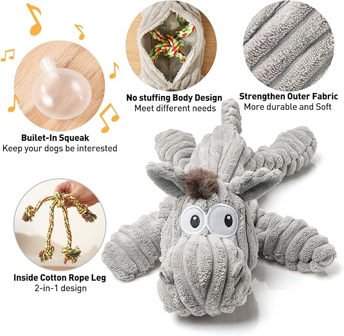 Dog Toy, Unstuffed Plush Toy for Large Breed, Cute Squeaky Dog Toys with Crinkle Paper, Big Puppy Chew Toys for Small, Middle, Large Breed