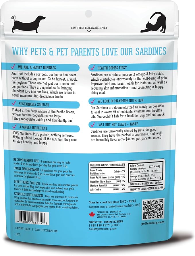 The Granville Island Pet Treatery Sardines for Dogs & Sardines for Cats (3.17 oz, Pack of 1) - Dehydrated Single Ingredient Dog Treats - All Natural Dog Treats, Grain Free – Dog Training Treats