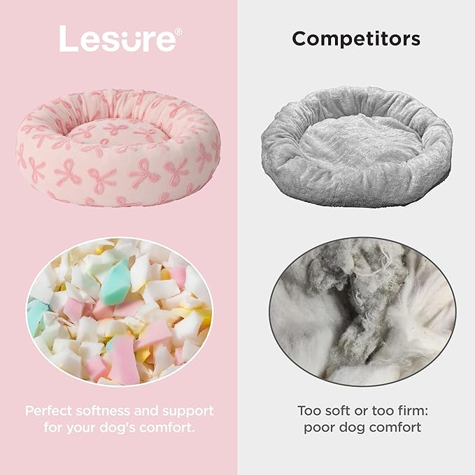 LE SURE Donut Small Dog Bed - Round Cat Beds for Indoor Cats Anti-Anxiety Calming Gift for Pets, Washable Cute Modern Beds with Jacquard Shaggy Plush & Anti Slip Bottom, 27 Inch, Pink Taffy