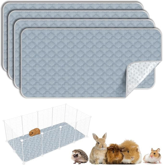 Washable Guinea Pig Cage Liner - 4 Pack Reusable Washable Pee Pads，Waterproof Guinea Pig Bedding for Small Animal - Rabbit Bunny Hamster Puppy (Light Grey, 24" X 47" - 4 Pack)