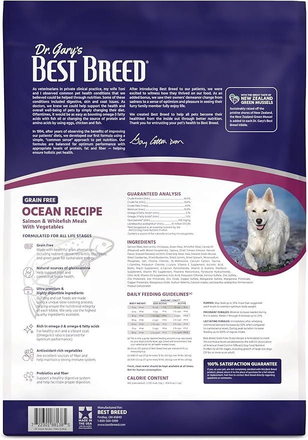 Dr. Gary's Best Breed Grain Free Ocean Recipe Slow-Cooked in USA, Natural Dry Dog Food for All Breeds and Sizes, 13lbs.