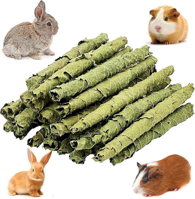 Fhiny Rabbit Chew Toys, 50g Natural Mulberry Leaf Crispy Rolls Small Animal Molar Snacks Chinchilla Sticks Guinea Pig Chews for Teeth Dental Care for Bunny Guinea Pig Chinchilla Hamster Gerbil
