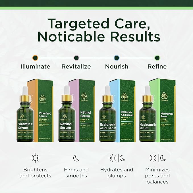 Tree of Life Beauty Niacinamide Vitamin B3 Serum, Hydrating Face Oil for Dark and Age Spots, Tightens Pores, Facial Serums for Sensitive Skin with Hyaluronic Acid and Vitamin E, 2 Fl Oz